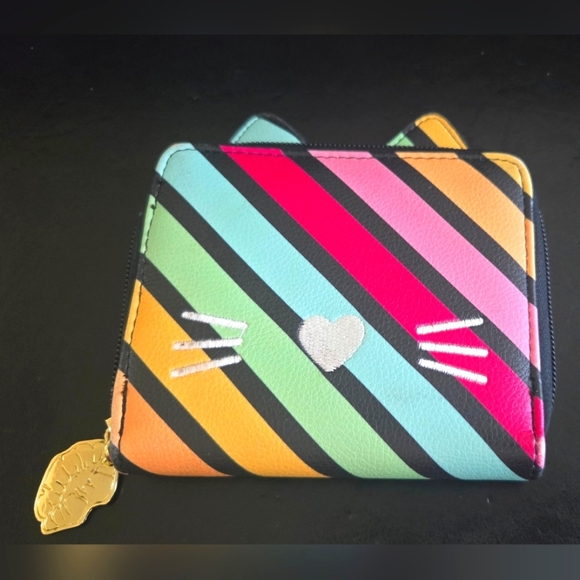 Betsey Johnson Handbags - Betsey Johnson Kitty Cat Zipper Wallet Rainbow Stripe